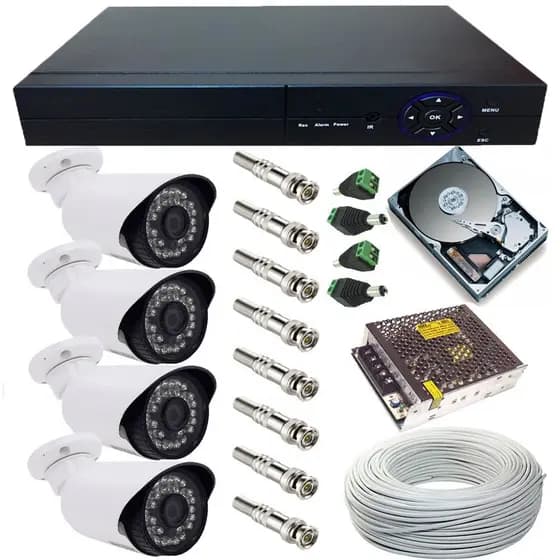 Kit 4 Câmeras De Segurança Ahd 1.3 Mp Infra + Dvr 4 Canais