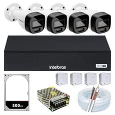 Kit 4 câmeras intelbras full color 1080p 2mp vhd 1220b hd 500gb completo