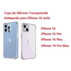 Capa de Silicone Transparente Antiqueda Para iPhone 16 ,  iPhone 16 Pro , iPhone 16 Plus , iPhone 16 Pro Max  - CP 026