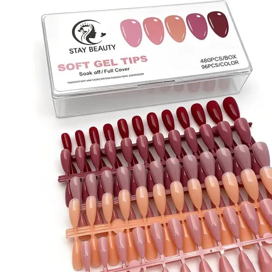 KIT 480 Uniades Unha Postiça Soft Gel Almond Bailarina Fosca Em Gel