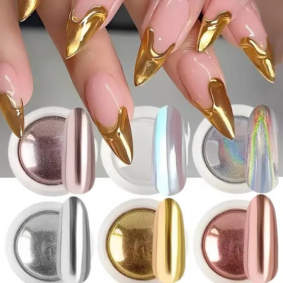 Kit 6 Pó Cromo Metalizado Unhas Cromado Decoração