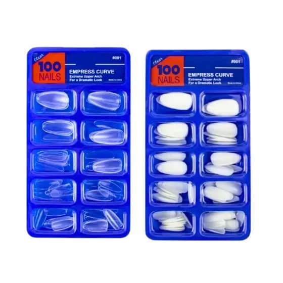 100 Unhas Postiças Almond / Bailarina em Branco & Transparente Curva Empress para Visual Dramático