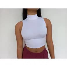 Cropped Feminino Regata Gola Alta Suplex Liso Sem Bojo