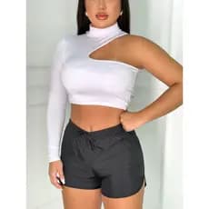 Cropped Croped Blusinha Gola Alta Manga Unica Moda Estilo Gringa