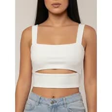 Cropped Feminino Estilo Blogueira com Recorte – Tecido com Elasticidade e Caimento Impecável