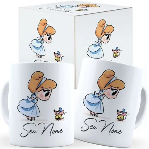 Caneca Cinderela Fofa Com Nome - Caixa Personalizada