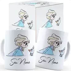 Caneca Elsa Frozen Fofa Com Nome - Caixa Personalizada