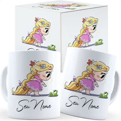 Caneca Rapunzel Fofa Com Nome - Caixa Personalizada