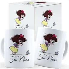 Caneca Branca De Neve Fofa Com Nome - Caixa Personalizada