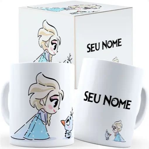 Caneca Elsa Frozen Com Nome - Caixa Personalizada