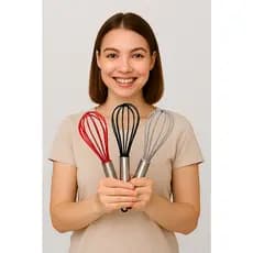 Bate Clara Fouet Inox Silicone 26cm Batedor Ovos Confeitaria Bolos