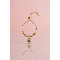 Pulseira Dourada Ajustável com Pingente Flor Olho Grego Aço Inoxidável