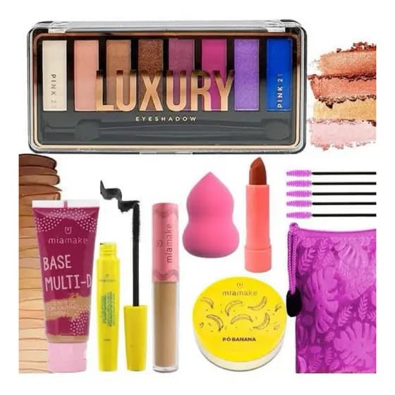 Kit Maquiagem Pó Banana Esponja Base Gloss Blush Perfume