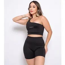 Conjunto de Academia Top Manga Unica Dupla Sustentação e Short Zero Transparencia Fitness