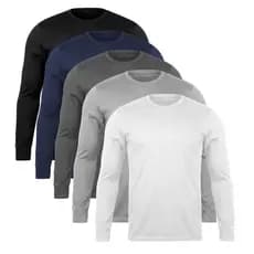 Kit 5 Camisetas Manga Longa Masculina 100% Algodão Casual Básica Sem Estampa Promoção