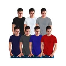 Kit 7 Camisetas Manga Curta 100% Algodão Lisa Tradicional Básica Dia a Dia Treino Confortável Casual