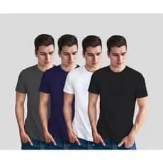 Kit 4 Camisetas Manga Curta 100% Algodão Lisa Básica Tradicional Dia a Dia Confortável Casual Sem Estampa