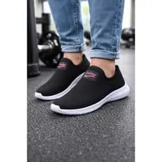 Tenis Meia Feminino Pto/Bco/Pink Fugees Slip On Confortavel Caminhada Academia Calce Fácil Casual