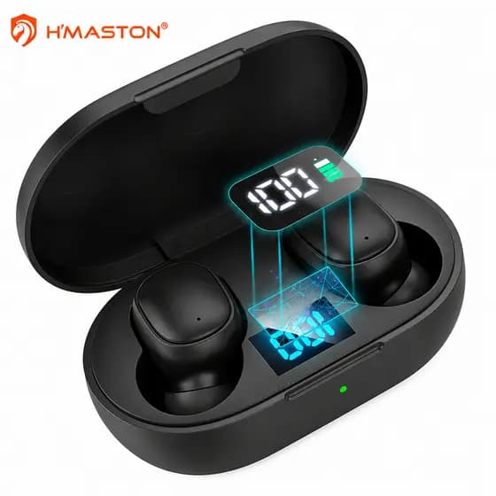 Fone De Ouvido Bluetooth 5.3 H'maston RS-26 Sem Fio Fone Tws Duplo Com Microfone Luz Led Preto