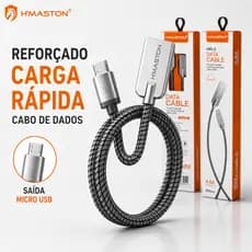 Cabo Micro USB V8 Metal Reforçado H’Maston 1 Metro Metal Original Carga Rápida para Samsung Motorola