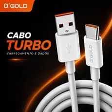 Cabo Carregador Tipo-C Turbo 6A USB-C Carga Rápida 1 Metro Transferência de Dados Celular A'Gold CB100-3