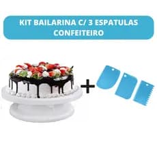 Kit Boleira Bailarina + 3 Espatula Decorativa Alisadora Confeiteiro Para Bolo Chantilly Cobertura Creme Recheio
