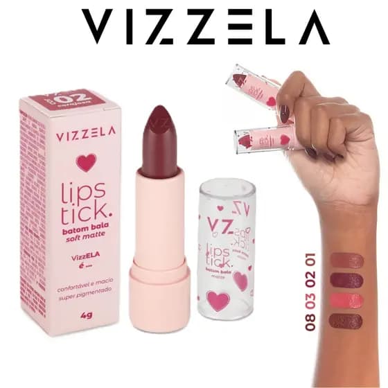 Batom Soft Matte Bala Vizzela - Lips Tick Super Pigmentado