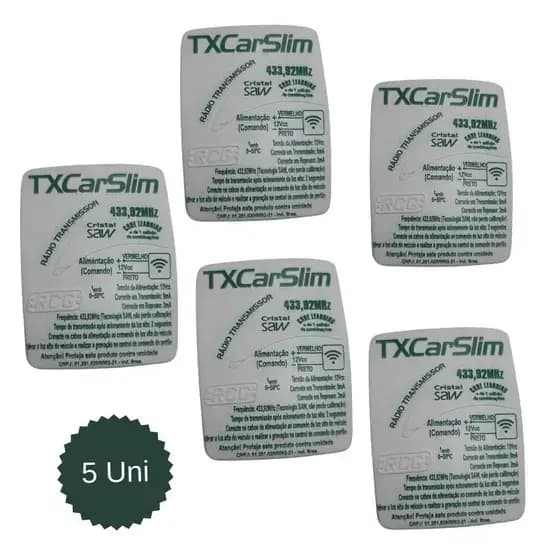 Kit 5 controle Tx Car RCG SLIM 433mhz  Aciona Portão Farol Alto Carro Moto 12v -