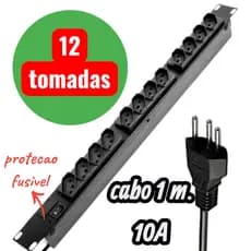 Regua Rack 19 Pol. Com 12 Tom. 10A (Cabo 0,75cm Filtro Linha Profissional