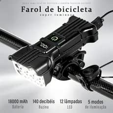 Lanterna Bicicleta 2 em 1 12 LED Alta Luminosidade Buzina Carregador Tipo C À Prova D'água Ciclismo Urbano