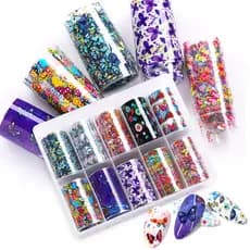 Nail Foil Unhas Decorado Com Borboletas Flores Nail Art manicure, Caixa Com 10 Rolos