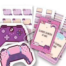 Etiqueta Escolar Meninas Video Games Rosa 2 Tags Mochila