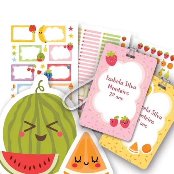 Etiquetas Escolares Frutas Personalizadas Kit Menina Nome Material Escola