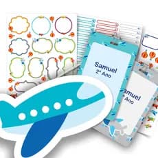 Etiquetas Escolares Personalizadas Aviões Kit Jumbo 2 Tags