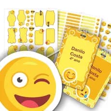 Etiquetas Escolares Personalizadas Emojis com 2 Tags Mochila