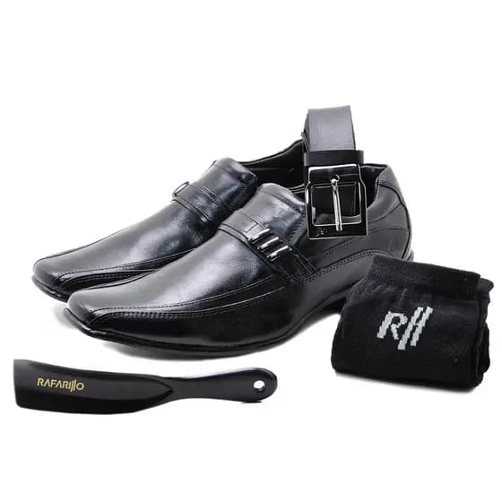 Kit 4 Em 1 Rafarillo Sapato Masculino Social Em Couro Preto Confortável Casual 34013-00