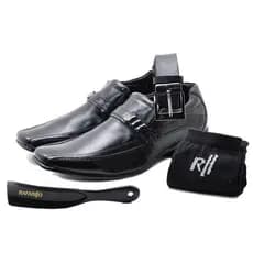 Kit 4 Em 1 Rafarillo Sapato Masculino Social Em Couro Preto Confortável Casual 34013-00