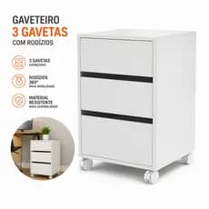 Gaveteiro com 3 Gavetas e Rodinhas Rodizio Para Escritório Para quarto organização