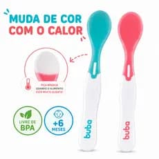 Kit 2 Colheres Termossensíveis Buba Infantil Muda de Cor +6 Meses Livre de BPA