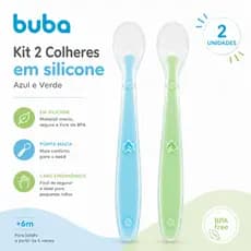 Kit 2 Colheres Anatômicas Buba em Silicone Azul e Verde Bebê +6 Meses BPA Free