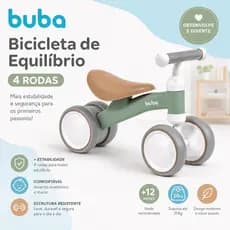 Bicicleta de Equilíbrio Infantil Buba 4 Rodas Baby Balance Bike Educativa +12 Meses