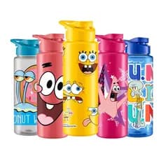Garrafa Squeeze Plástico Infantil Personagem Bob Esponja com Tampa e Alça 750ml