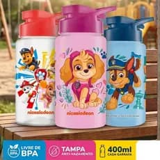 Garrafa de Água Infantil Squeeze Com Tampa Alça Patrulha Canina Menino Menina 500ml