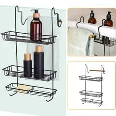 Suporte de Banheiro Porta Shampoo Duplo Box 3 Andares Black Não Enferruja Premium Prateleira Arthi
