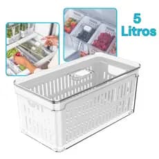 Organizador de Geladeira 5L com Cesto e Tampa Porta Frutas Legumes Vegetais Clear Fresh Ou