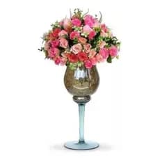 Vaso Estilo Taça Napolli Incolor 43CM e 37CM Vidro