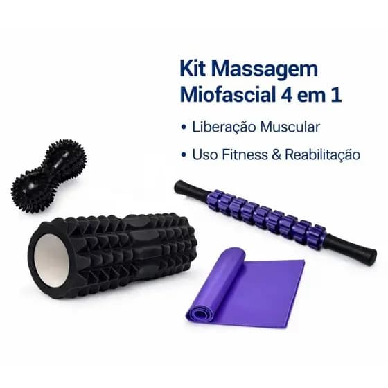 Kit Massagem Miofascial 4 em 1 Profissional | Rolo, Bola e Faixa