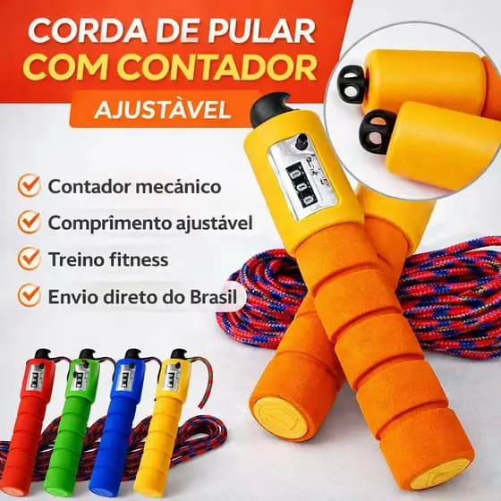 Corda de Pular com Contador Mecânico Ajustável Fitness Academia Treino Cardio