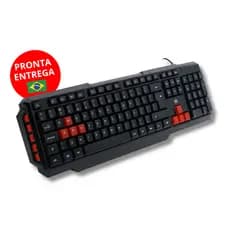 Teclado Gamer Multimídia Lateral USB ABNT2 Teclas Destacadas Jogos Teclas Macias