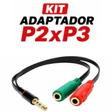 Kit Adaptador P2 X P3 Cabo Headset Fone Microfone Áudio Universal